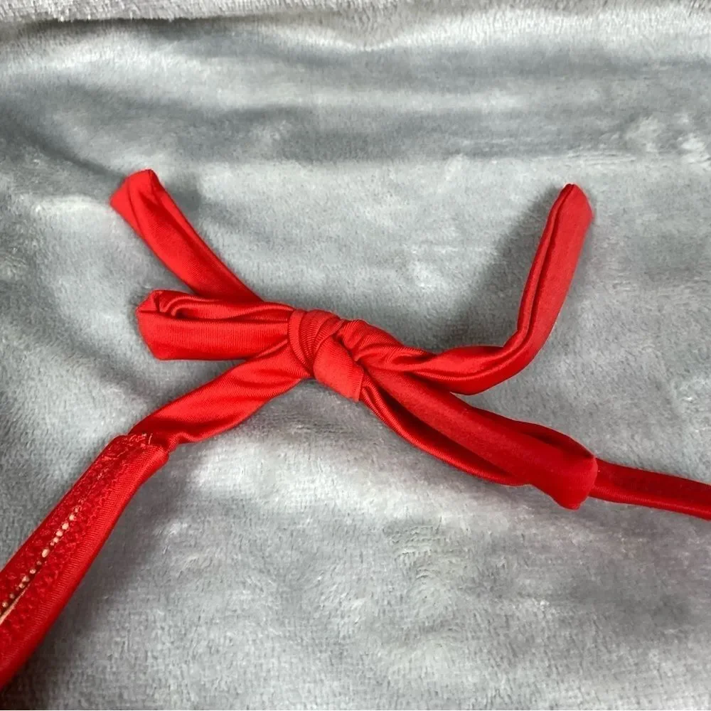 NEW J. Crew DD Halter Tie Back Bikini Top w/ Mesh V Neck Size XL Venetian Red
